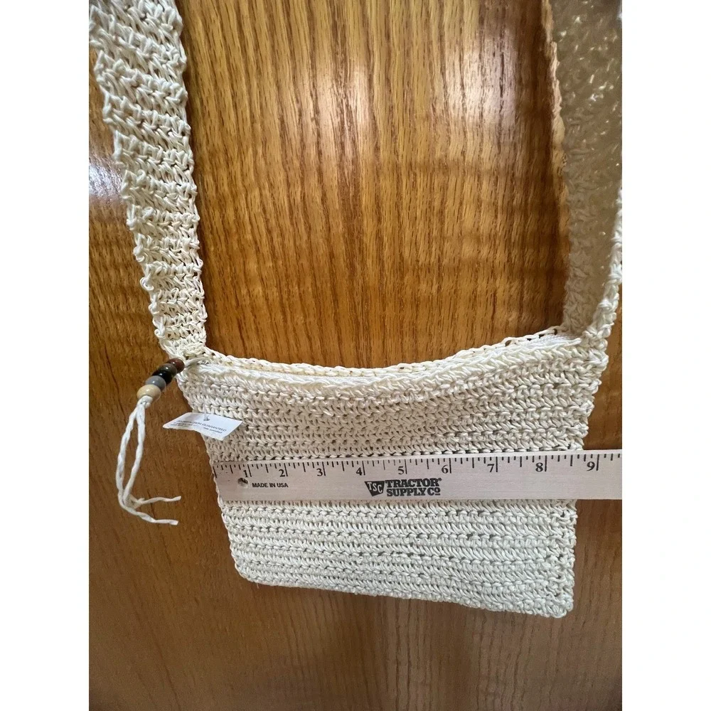 Woven Paper Straw‎ Crossbody Bag Ivory White Summer Beach Boho RN 48711